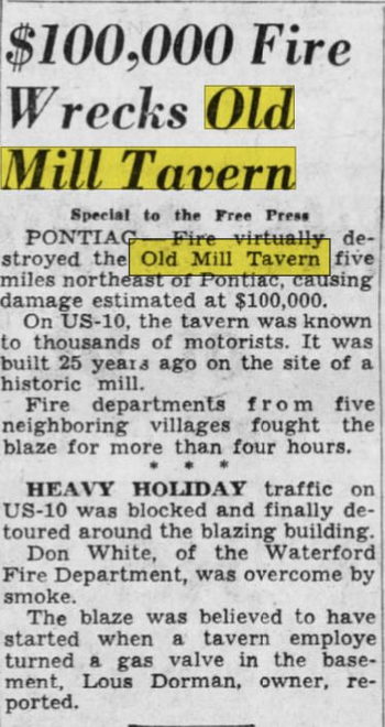 Cascade Motel (Olde Mill Inn on the Lake) - Apr 1949 Tavern Destroyed By Fire